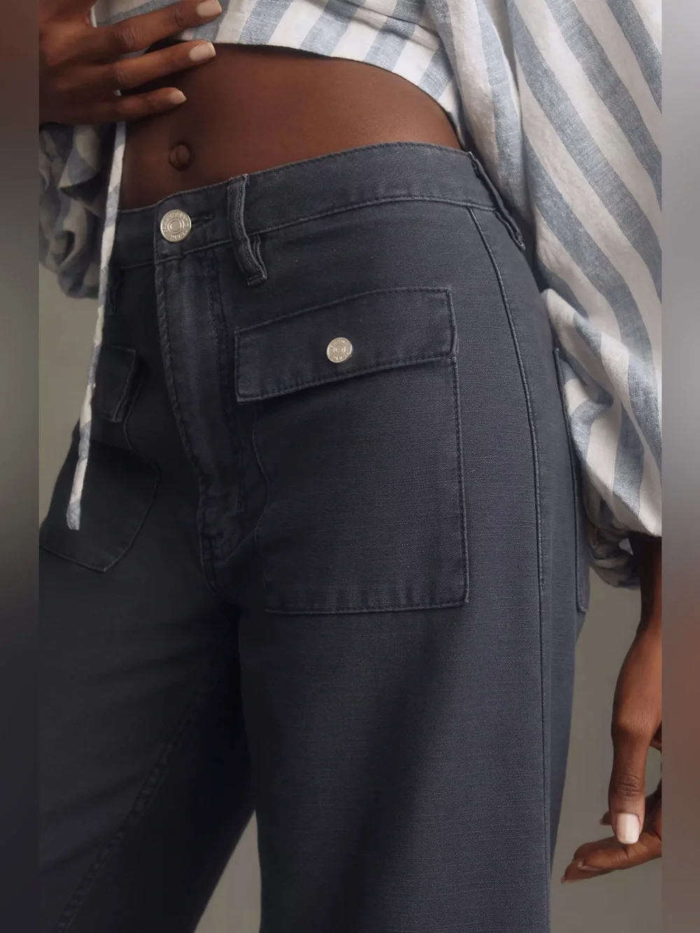 NWT Frame The 70s Cotton-Canvas Wide-Leg Pants, Size 33 - Picture 4 of 13
